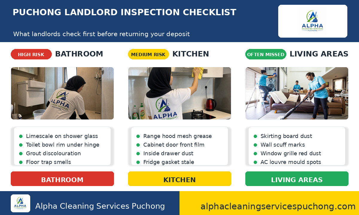 Puchong landlord inspection checklist by risk zone — bathroom kitchen living areas