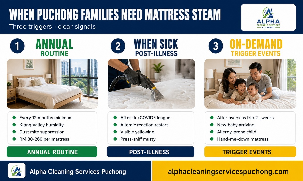 Mattress steam cleaning frequency guide for Puchong families — <a href=