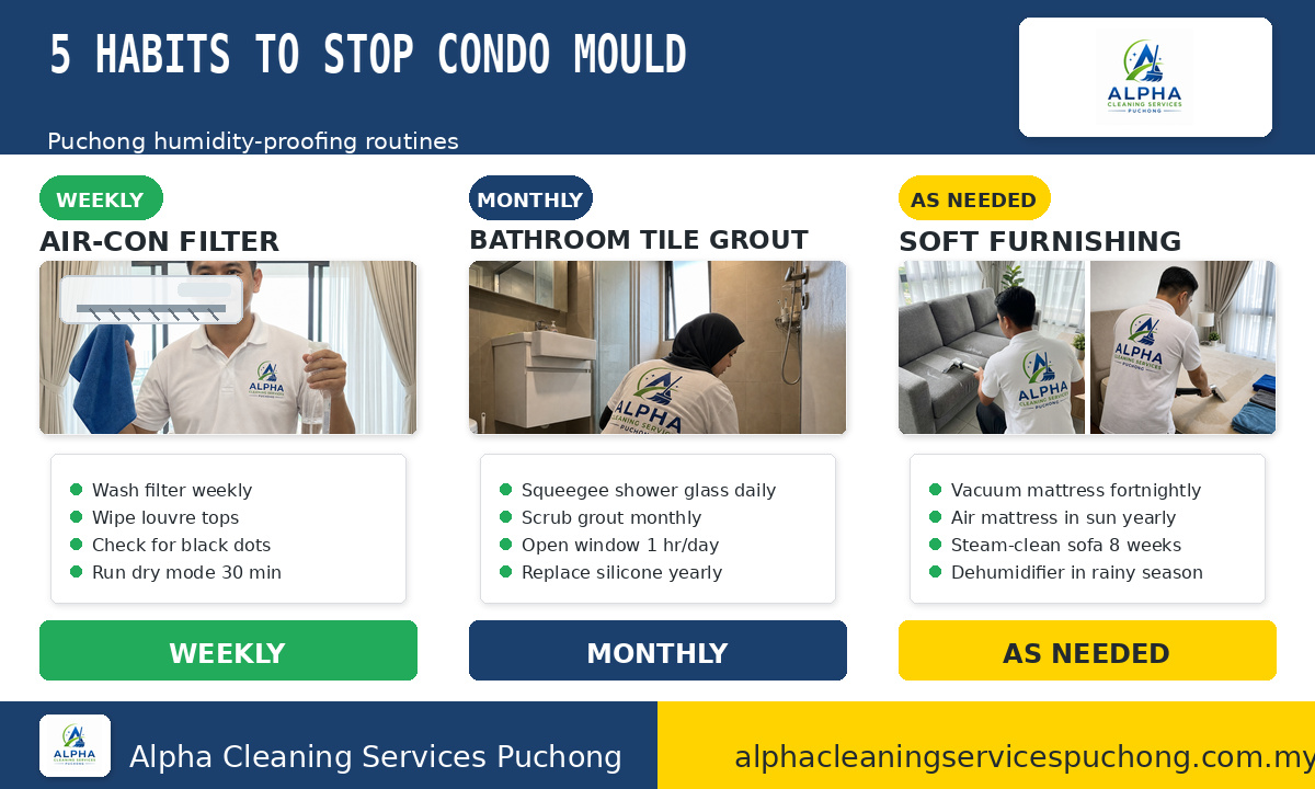Puchong condo mould prevention — 5 habits across weekly/monthly/as-needed schedules