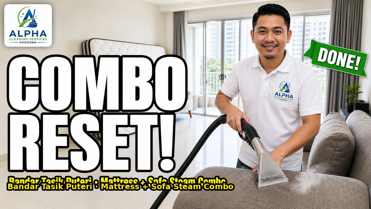 Mei Ling steam-extracting a king mattress at a Bandar Tasik Puteri condo — Alpha Cleaning Services Puchong combo package
