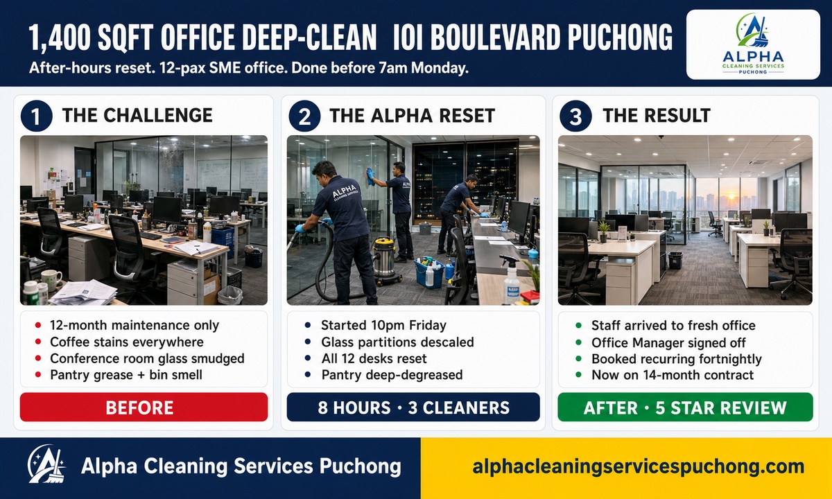 IOI Boulevard 1,400 sqft SME office overnight reset — 8-hour timeline